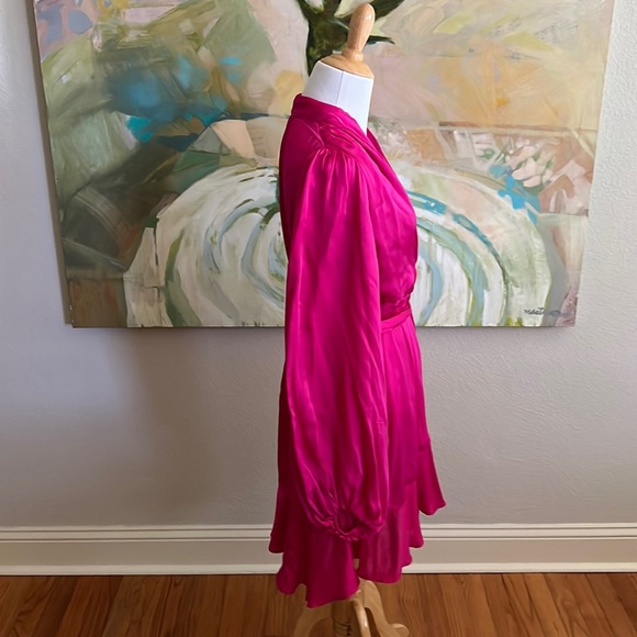 Banana Republic Bright Peony Satin Ruffle Wrap Dress small - Picture 7 of 16